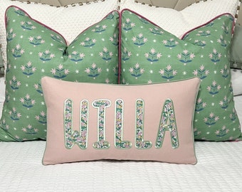 Large Monogram Applique Pillow Cover-Name Pillow-Embroidered Pillow-Personalized Pillow-Liberty of London Pillow Cover-Accent Pillow