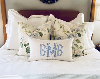 Large Monogram Applique Pillow Cover-Embroidered Pillow-Personalized Pillow-Large Lumbar Pillow-Queen/King Bed Pillow-Accent Pillow