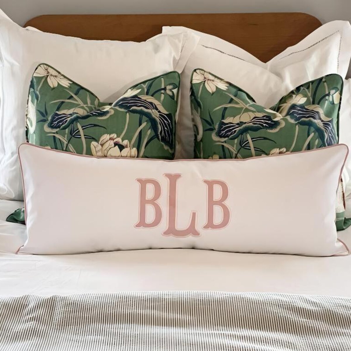 Large Monogram Applique Pillow Cover-embroidered Pillow-large Lumbar Pillow-queen/king Bed Pillow-accent Pillow - Etsy