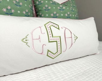 Large Monogram Pillow Cover-Embroidered Pillow-Personalized Pillow-Large Lumbar Pillow--Farmhouse Pillow-Accent Pillow