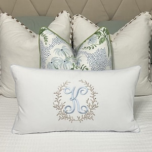 Large Monogram Pillow Cover-Embroidered Pillow-Personalized Pillow-Large Lumbar Pillow--Farmhouse Pillow-Accent Pillow