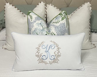 Large Monogram Pillow Cover-Embroidered Pillow-Personalized Pillow-Large Lumbar Pillow--Farmhouse Pillow-Accent Pillow