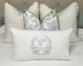 Large Monogram Pillow Cover-Embroidered Pillow-Personalized Pillow-Large Lumbar Pillow--Farmhouse Pillow-Accent Pillow
