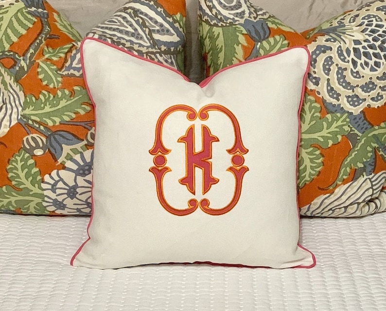 Large Monogram Pillow Coverembroidered Pillowpersonalized Etsy