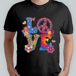 Hippie Peace Love Flowers PNG File Hippie Sublimation - Etsy