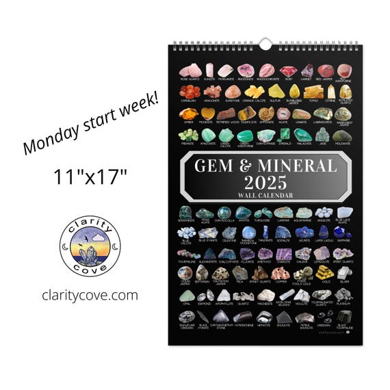Crystal Calendar 2026 Gemstone Rocks Minerals Crystals Monthly Wall Calender 12 Month | American Made In The USA