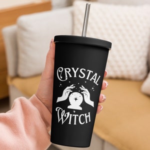 Verres isothermes en cristal avec paille, 20 oz, cadeau Halloween Vibes Witches Brew pour amateurs de café