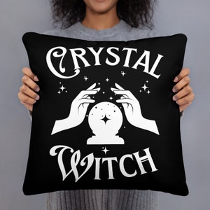 CRYSTAL WITCH Kissen Halloween Decor Quadratisches Dekokissen 18 "Schwarz & Weiß