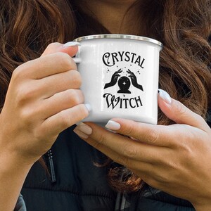 Taza de bruja de cristal, taza de café esmaltada para Halloween y otoño