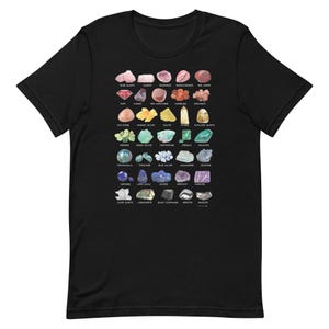 Rainbow Rocks Crystal-collectie, identificatiekaart edelstenen, geologieliefhebber, uniseks eco-T-shirt