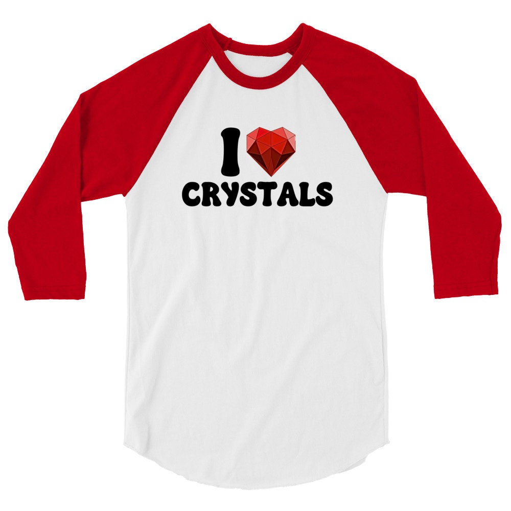 Retro I LOVE CRYSTALS Raglan T-Shirt, Gem Show Attire and Gifts for  Rockhounds Geologists & Gem Collectors (9 colors) XS-2XL