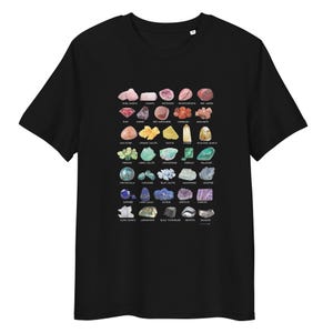 Rainbow Rocks Crystal-collectie, identificatiekaart edelstenen, geologieliefhebber, uniseks biologisch katoenen T-shirt S-4X