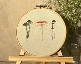 Hand Embroidered Mushroom Trio Wall Hanging