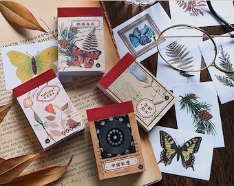 Mini washi sticker booklet | assorted pattern vintage letter fern flower, moon galaxy nature planet washi stickers