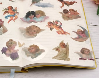 Angel PET plastic sticker |  vintage angel Cherub cupid themed PET plastic sticker transparent Die Cut Stickers