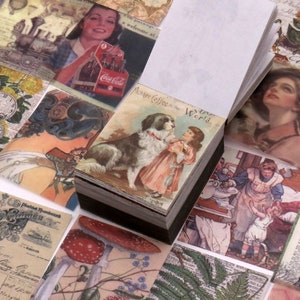 400 sheets mini paper booklet | assorted pattern vintage poster ads magazine vellum paper ephemera collage Y02