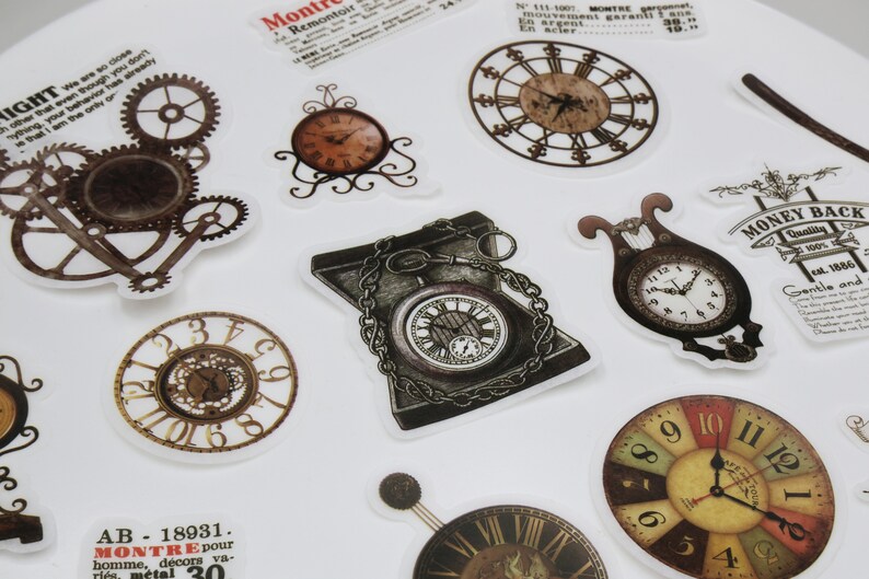 Time Watch Sticker 60pc Retro Items Clock Stickers Themed Time Vintage Stuff Washi Die-cut ...