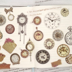 Washi Stickers | 60pcs Clock Themed , Time Round Gear Clock Antique ...
