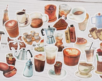 Pack of 40 pcs | Coffee Stickers | Coffee life Stickers  | Coffee bean Stickers | Coffee mug Stickers | Coffee cup | Waterproof Sticker
