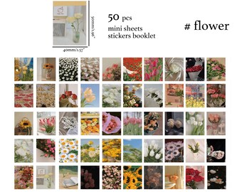 Cute mini sticker booklet | assorted pattern white matte flower painting nature moment life  stickers