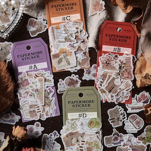 flower fruit washi collage stickers | collage style fruit flower label receipt botanical washi themed washi Stickers