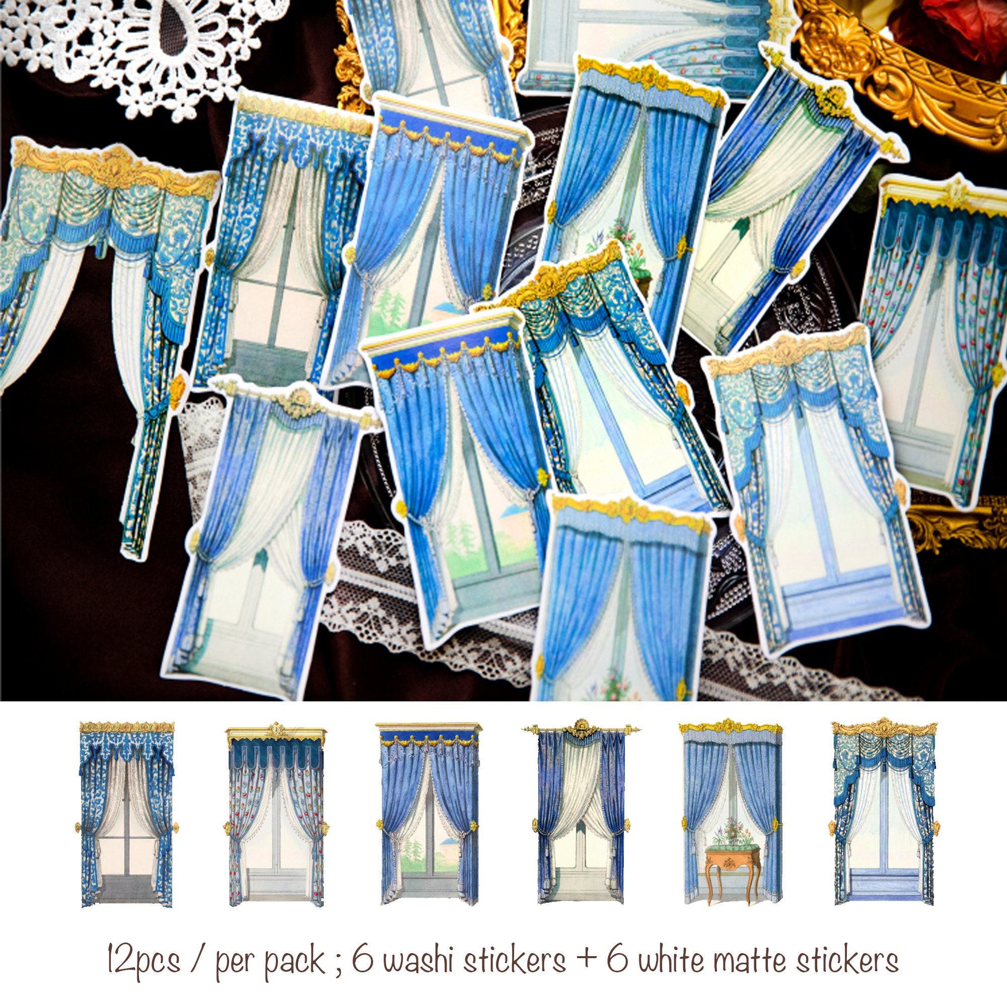 Window Curtains Sticker Vintage Luxury Palace Window Washi Stickers | Curtain European Royal ...