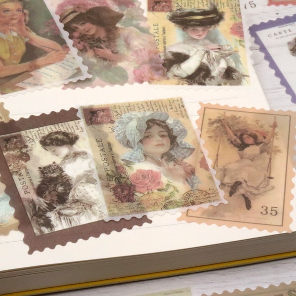 Washi stickers | 60pcs lady stamp Themed , Victorian Woman ladies women Antique Portraits fashion washi paper stickers, Die Cut Stickers