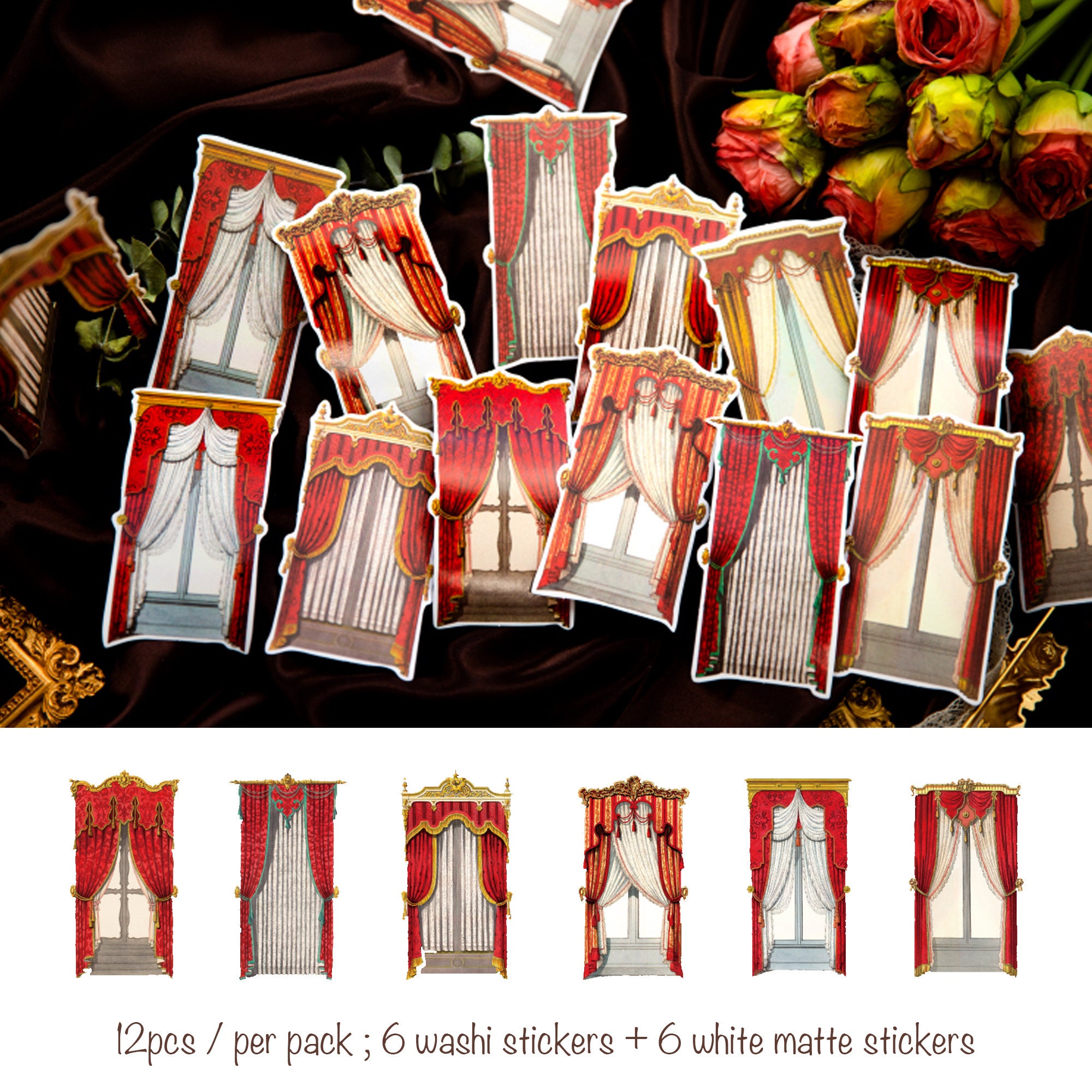 Window Curtains Sticker Vintage Luxury Palace Window Washi Stickers | Curtain European Royal ...