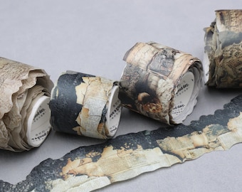 Antiek kant washitape | Vintage verbrande krant decoratieve tape gedroogd rozenhout schors rommel tijdschriftartikelen shabby chic collagerand