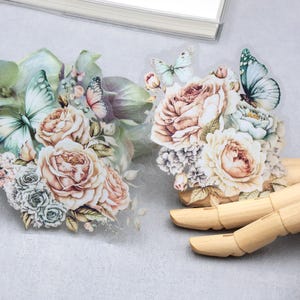 水彩蝶ステッカー | 淡い色の蝶、花、花柄の美しいテーマのPETプラスチックステッカー ダイカットステッカー CH-2