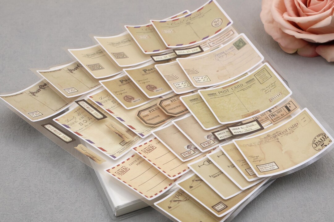 6 Sheets Stickers | Envelope Stamp Design Stickers, White Matte Sticker ...
