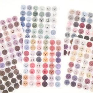 Pegatinas de expresión lindas / cara, pegatinas de emoji de seguimiento del estado de ánimo de color mudo, pegatinas redondas / pegatinas de Bullet Journal / juego de pegatinas de planificador