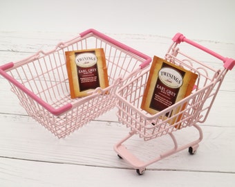 Rosa mini-kundvagn | Mellanstor kundkorg | kundvagnsleksak | skrivbordsdekoration | washitejphållare | brevpappershållare
