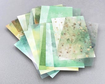 20 sztuk różnych papierów mieszanych | zielony zestaw papieru do kolażu w stylu akwarelowym