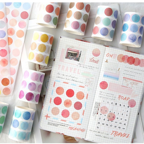 die cut watercolor Washi Tape | dot round die cut Washi Tape , 4 options, dots sticker, round shape sticker