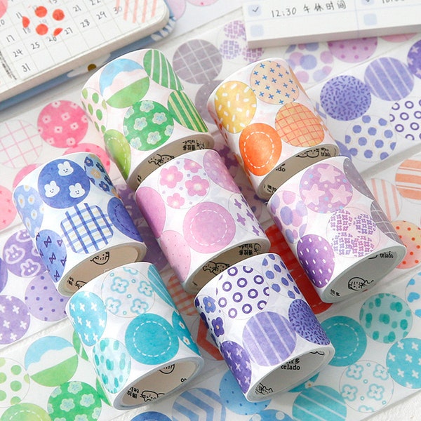 die cut watercolor Washi Tape | dot round geomatric die cut Washi Tape , 4 options, dots sticker, round shape sticker