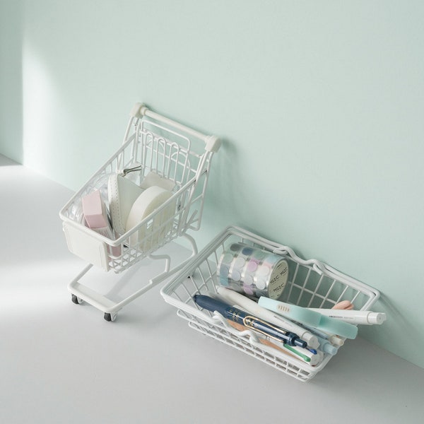 Mini shopping cart | Mini shopping basket | shopping cart toy  | desk deco | washi tape holder | stationery holder