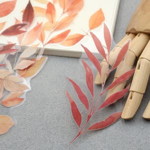 PET plastic sticker | 15pcs plant Autumn leaves themed PET plastic sticker transparent Die Cut Stickers