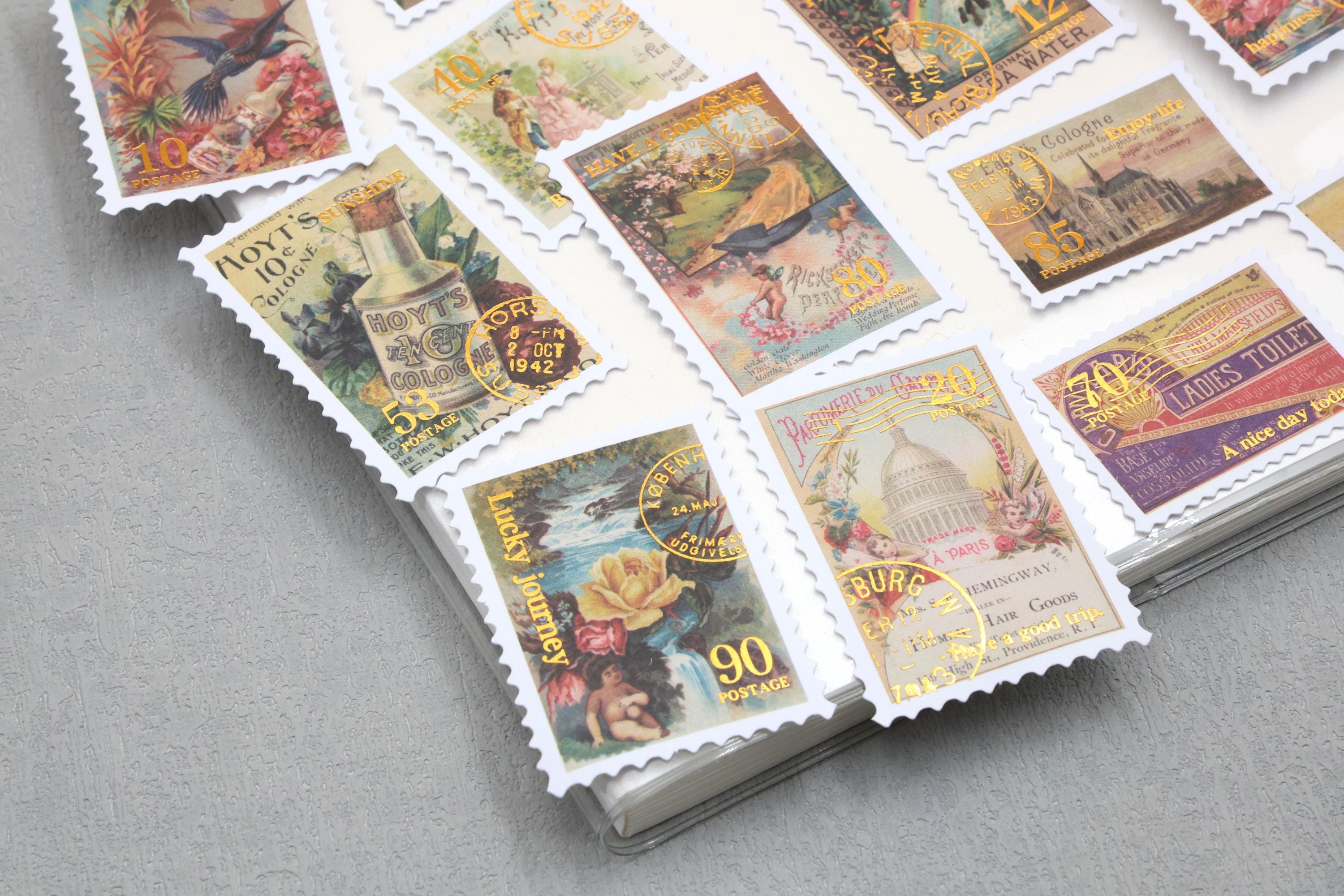 Postal Stamp Paper Stickers | 30pcs/pack Vintage Gold Foil Stickers Set ...
