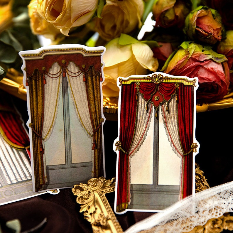Window Curtains Sticker Vintage Luxury Palace Window Washi Stickers | Curtain European Royal ...