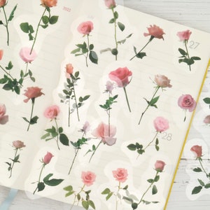 Rose PET plastic sticker | plant flower rose themed PET plastic sticker transparent Die Cut Stickers