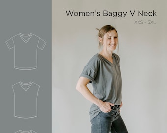 Women's Baggy V-Neck Tee Sewing Pattern