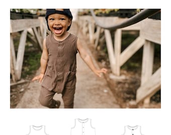 Tank Romper  PDF Sewing Pattern - One Piece Pattern for Babies and Toddlers with Button Down Front