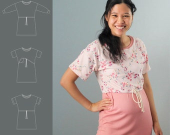 Adult Drawstring Dress - Nursing and Breastfeeding Friendly Dress PDF Pattern. Mommy and Me Dress sewing pattern.