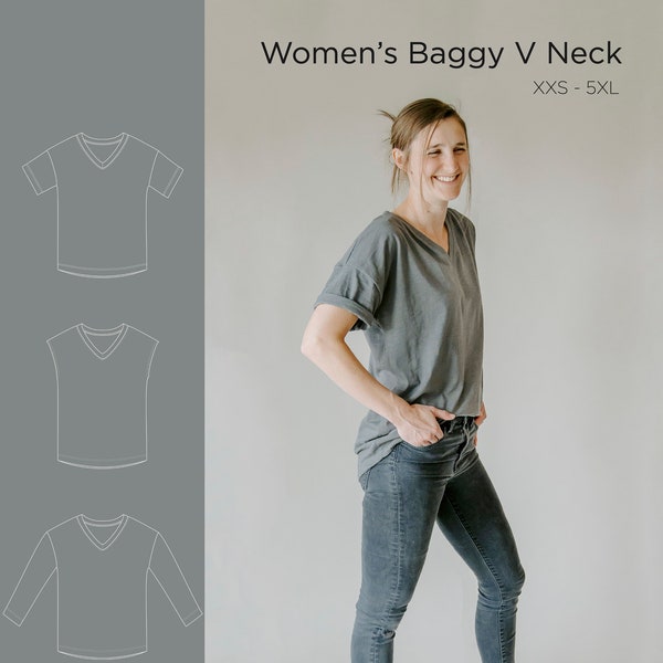 Naaipatroon baggy T-shirt met V-hals voor dames