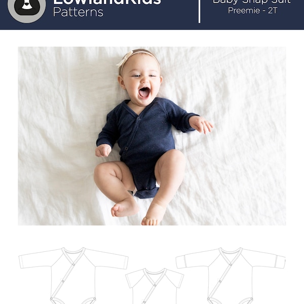 Baby Snap Suit - PDF Sewing Pattern. Kimono-style bodysuit for babies and toddlers.