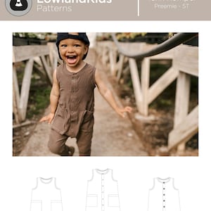 Tank Romper  PDF Sewing Pattern - One Piece Pattern for Babies and Toddlers with Button Down Front