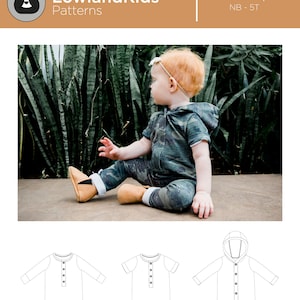 Jude Romper PDF Sewing Pattern - Baby and Toddler One Piece Outfit, Henley Romper Pattern with Snap Placket