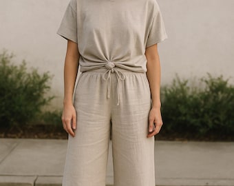 MAMA BUNDLE - Modello di cucito per pantaloni a gamba larga per adulti + maglietta squadrata per adulti. Modelli di pantaloni a gamba larga facili da donna e magliette oversize.