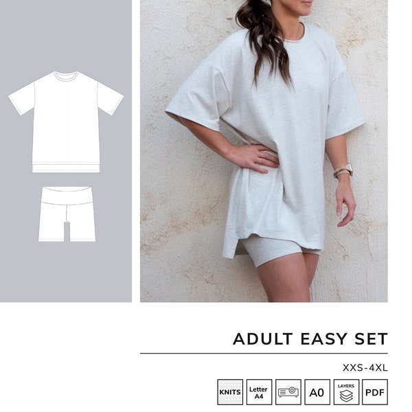 Adult Easy Set Sewing Pattern | Top and Bottom 2-in-1 Set